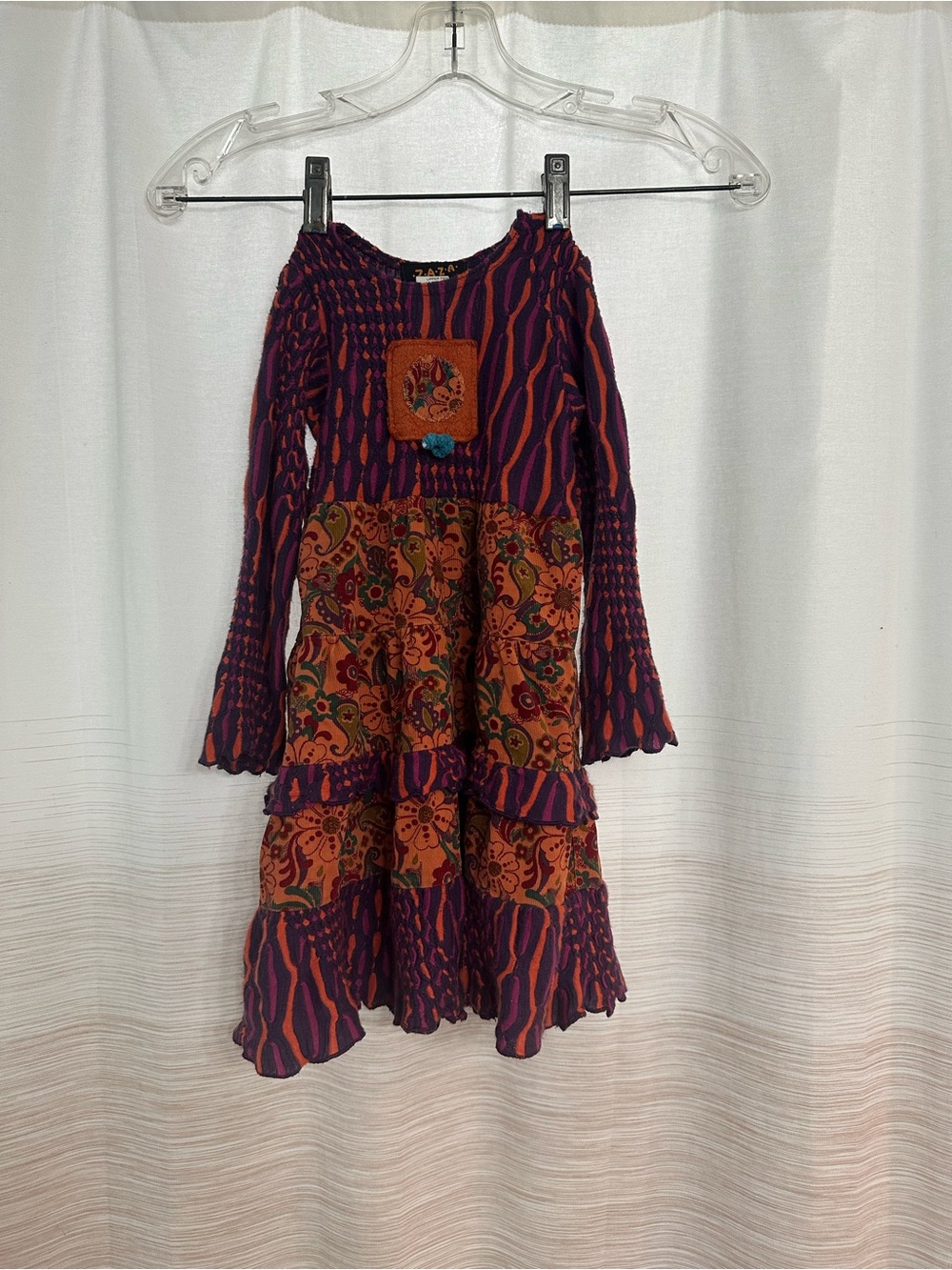 Zaza Couture Boho Floral Tiered Dress in Purple and Orange Size 2T